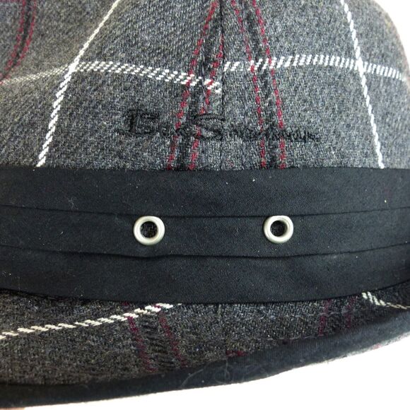 Y2K Ben Sherman Fedora Hat Men L/XL Gray Plaid Wool Black Band Emo Grunge Preppy - Picture 5 of 11